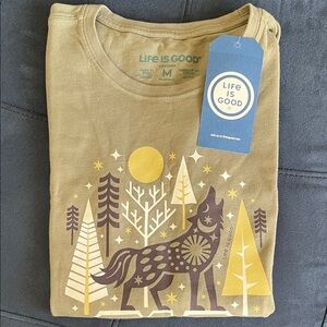 Life Is Good Kids' Brown Graphic Tee with Wolf Design